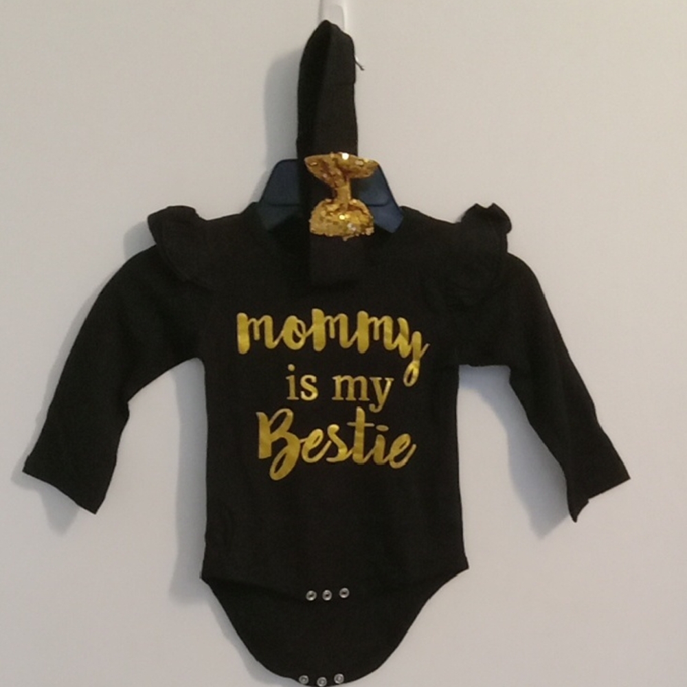 "Mommy Is My Bestie" Black & Gold Baby Girl Onesie